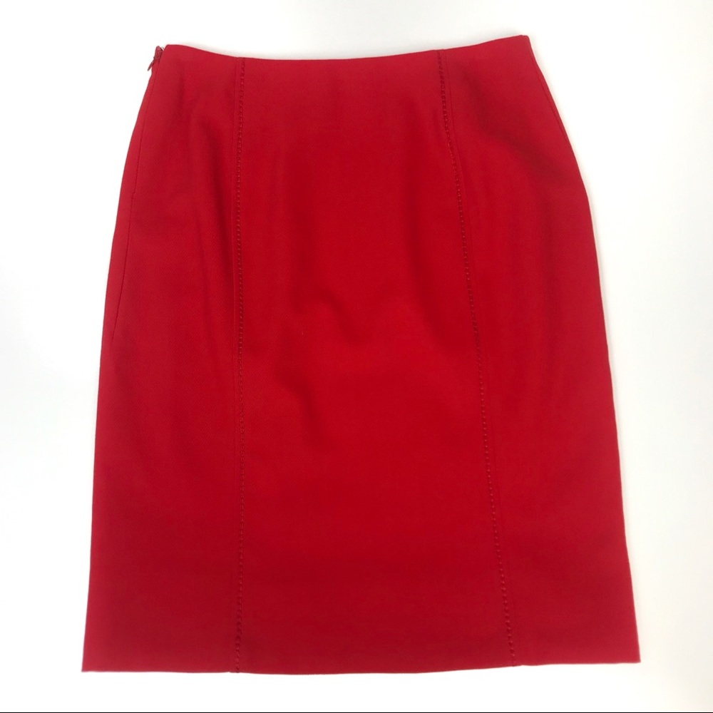 Valentino Red Wool Pencil Skirt Sz 2 EUC